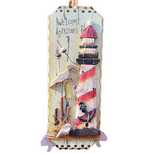 Wall Hanging Sign Drift Wood WELCOME FRIENDS 13.25"Nautical Lighthouse Beach