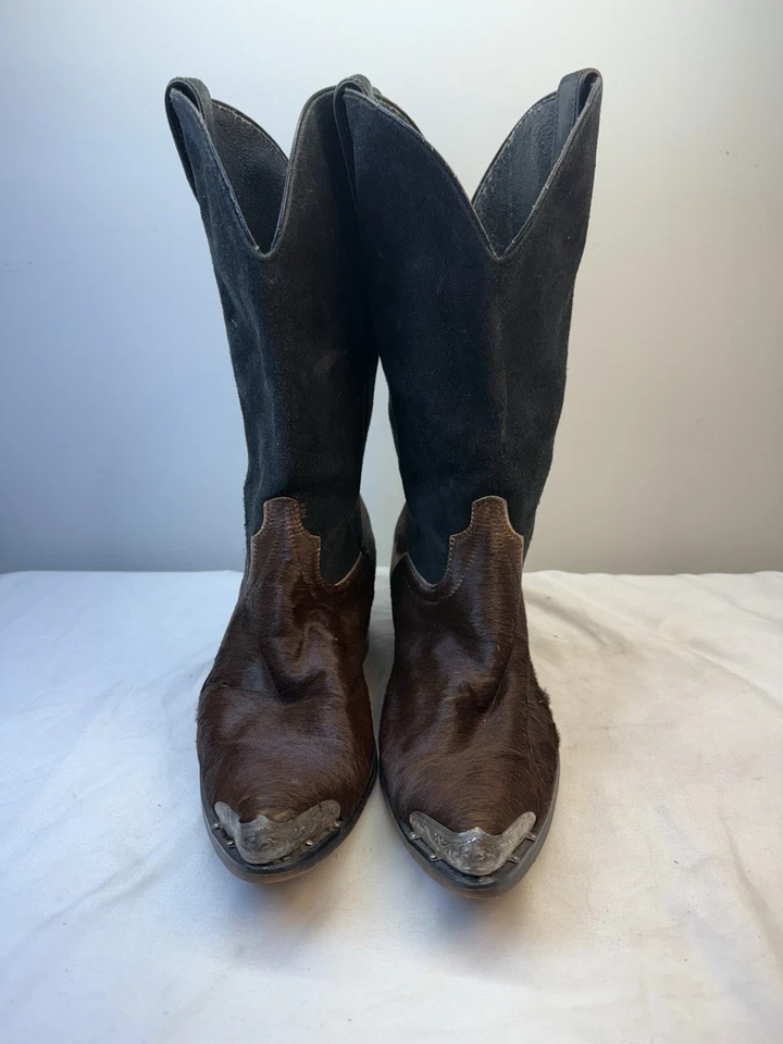 Botas de Vaquero de Colección Code West Piel de Vaca Pelo para Hombres 8.5D EE. UU. Marrón Negro *agujeros Foto 4 de 4