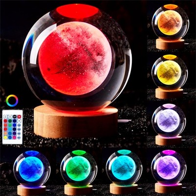 3D Moon Crystal Ball Lamp,3.15 inch Crystal Ball Night Light with Wooden Base...