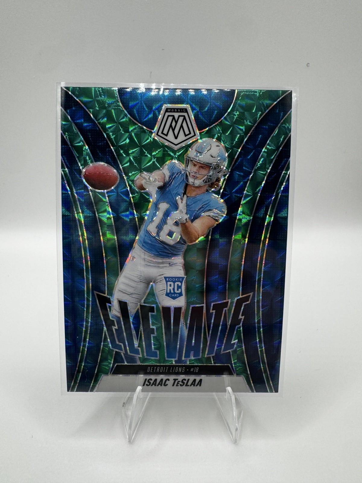 2025 Panini Mosaic - Isaac Teslaa #8 RC Elevate Green Mosaic Prizm Detroit Lions
