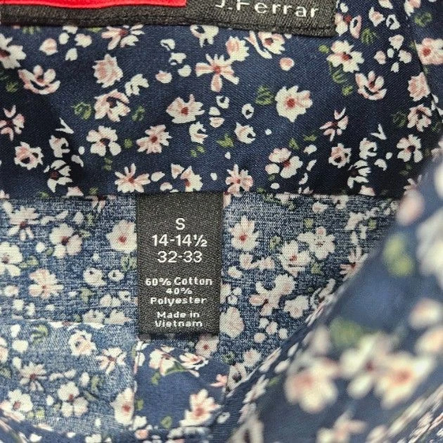 J. Ferrar Men's Size Small Blue Floral Slim Stretch Button Down Shirt - Image 4 of 4