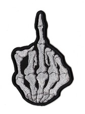 Middle Finger Skeleton Patch Funny Comedic Mean Insult Skull Bones Biker Logo