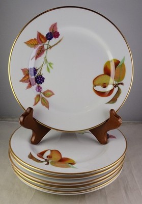 Seven Royal Worcester Evesham Gold Bread Plates England Excellent Condition