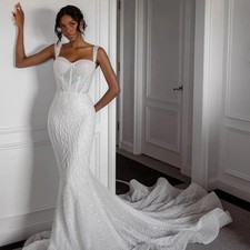 Custom Luxury Strapless Sequins Robe Backless Wedding Dress Princess Bride Dress