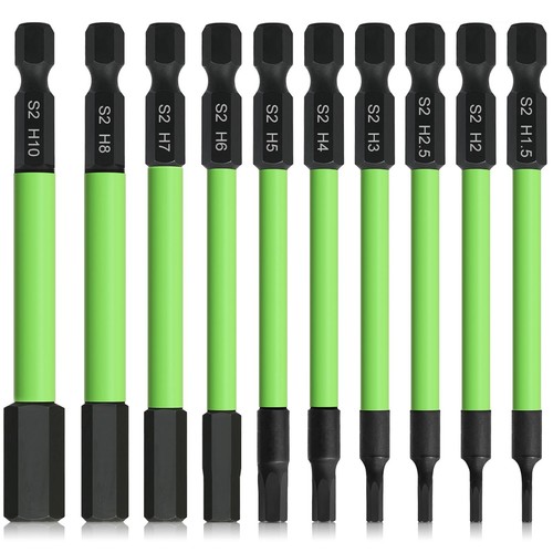 3,5 Zoll lang 1/4 Zoll Sechskant-Inbusschlüssel Bohrer Bits, metrisch 1,5 mm bis 10 mm Schlag...