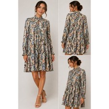 $138 Anthropologie Cady Tiered Longsleeve Mint Paisley Tunic Dress XS