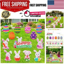 13 PCS Easter Yard Signs Outdoor Decorations Easter Eggs Bunny Yard Signs Wit...