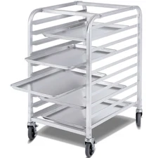 10 Sheet Bun Pan Bakery Rack Aluminum Cookie Pan Rack Cart w/ Wheel