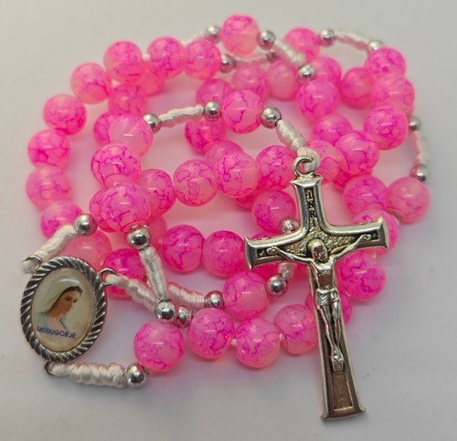 Pink Rosary Gift Woman Rosaries From Medjugorje 17.3 inc + BAG - Picture 7 of 17