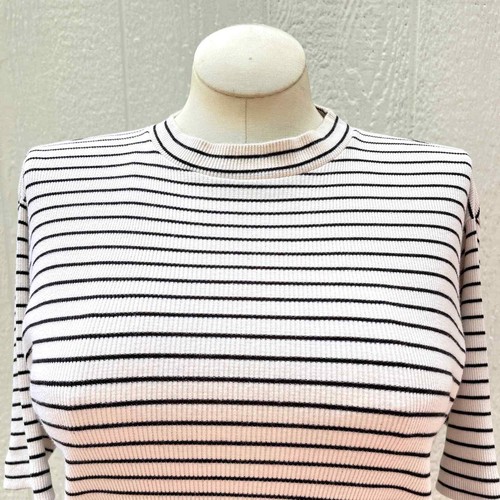 Vintage Y2K Cream Striped Ribbed Knit Top Short Sleeves Classic Prep Gap Size M - Picture 6 of 9