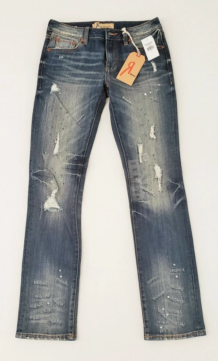 ROCK REVIVAL Remix Distressed Fading Mid Rise Straight Jeans 26 139