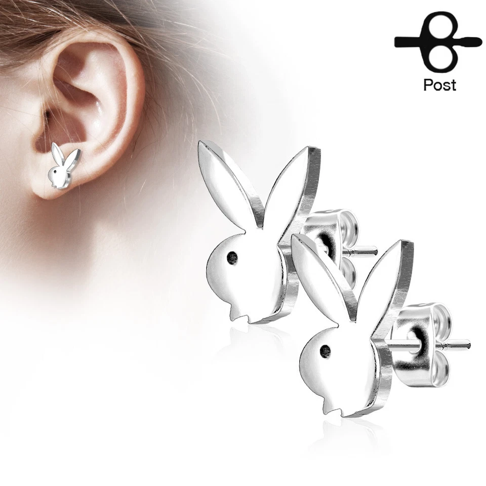 Pair Official license Playboy Bunny Gold, Silver Rose Gold Earrings Studs - Image 4 of 4
