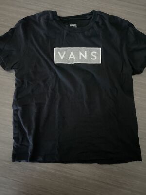 EUC Vans Youth Girls Medium (10-12) Shirt GLITTER LOGO SS Black Graphic Tee