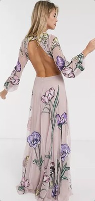 chinese dress ladies ASOS DESIGN tiered floral embroidered maxi dress with raw edge and but