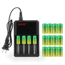 16pcs SkyWolfEye 16340 Battery 3.7V 1800mAh Rechargeable Cell + 4 Slot Charger