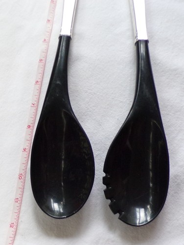 Vintage Sterling Silver Handle &Black Plastic Fork &Spoon Salad Serving Set MCM - Picture 3 of 16