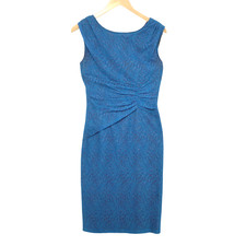 Adrianna Papell Women's Blue Nylon Blend Sleeveless Round Neck Midi Dress Size 4