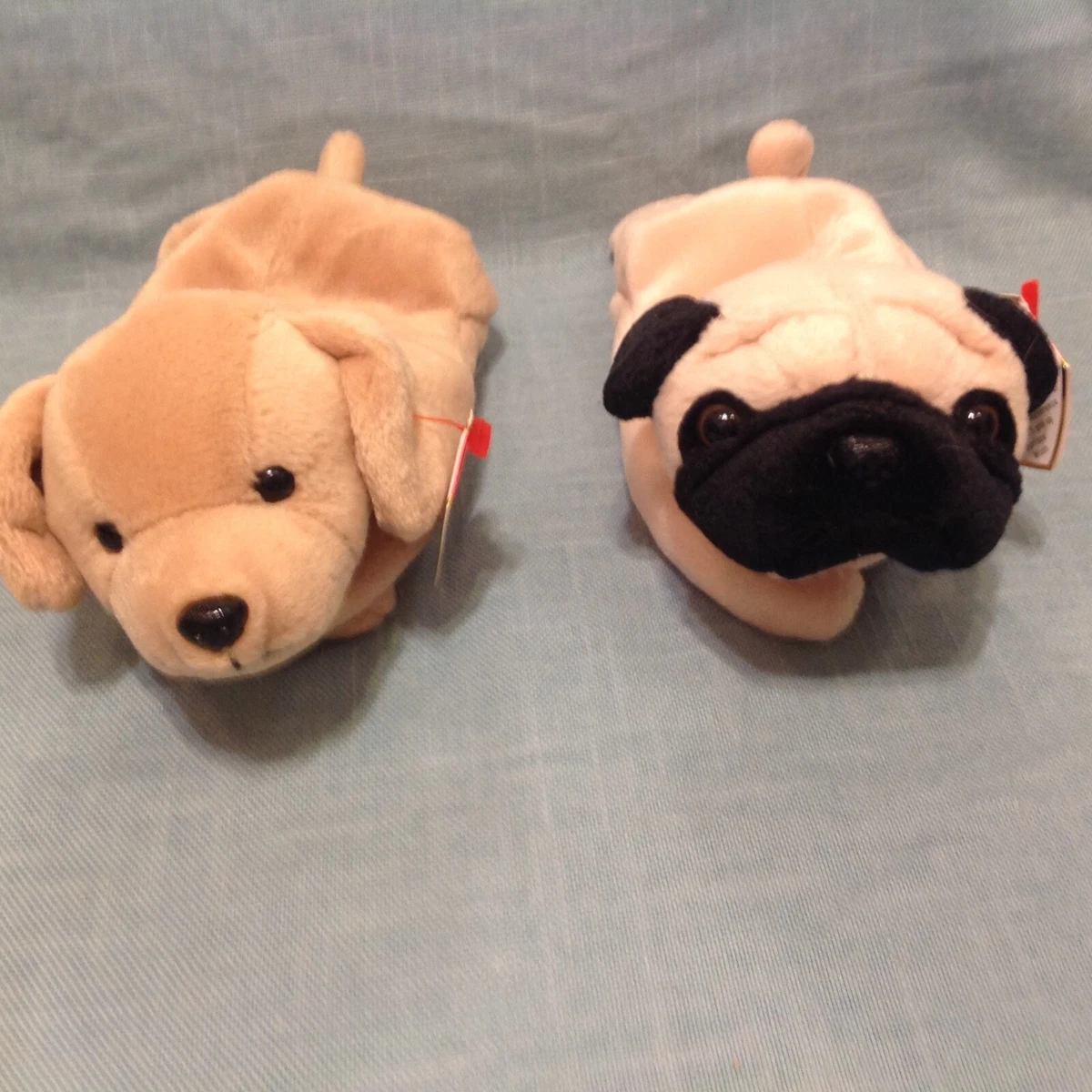 Retired Ty Beanie Baby Lot Dogs Pugsly Pug Fetch Yellow Lab Tag Errors