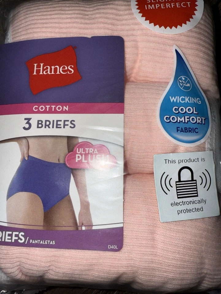 Hanes ~ Women's Brief Underwear Panties 3-Pair Cotton Blend Ribbed Pink ~ 10/3XL - Image 2 of 3