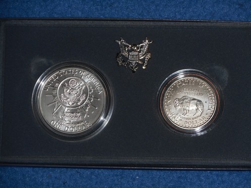 1991 Mount Rushmore Anniversary Uncirculated Two Coin Set, Silver $, Clad Half $ - Picture 3 of 3