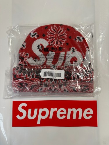 SUPREME BIG LOGO BEANIE (RED BANDANA) FW24 S LOGO CASHMERE WOOL BOX LOGO MOHAIR - Picture 9 of 14