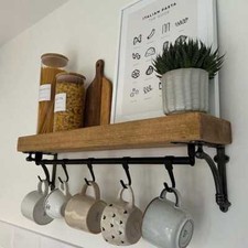 Rustic Wood Shelf Urban Reclamation Handmade Pine Wall Mounted with Mug Rail