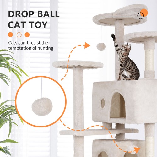 70in Cat Tree Tower for Indoor Cats, Multi-Level Cat Furniture Activity Center - Picture 38 of 56