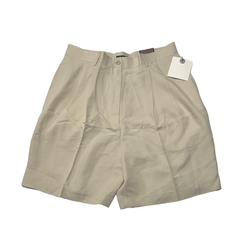 NUOVO! Pantaloncini da golf Ashworth Buttery morbidi stile vintage pieghettati taglia 14 crema cachi - Foto 1 di 8