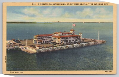 1936 Postcard Municipal Recreation Pier St Petersburg Florida FL