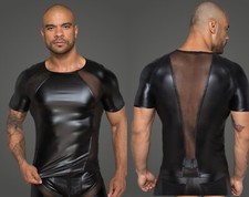 NOIR HANDMADE WETLOOK SHIRT clubwear schwarz muscle pvc  hemd kunstleder netz
