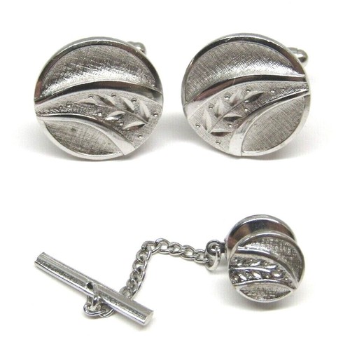 Manschettenknöpfe Krawattennadel Set Natur Blumen Brise Silber stilvoll Herren formelle Kleidung Geschenk - Bild 1 von 3