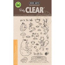 Woodland Tea Party Clear Unmounted Rubber Stamp Set 4"x6" Hero Arts CM229 New