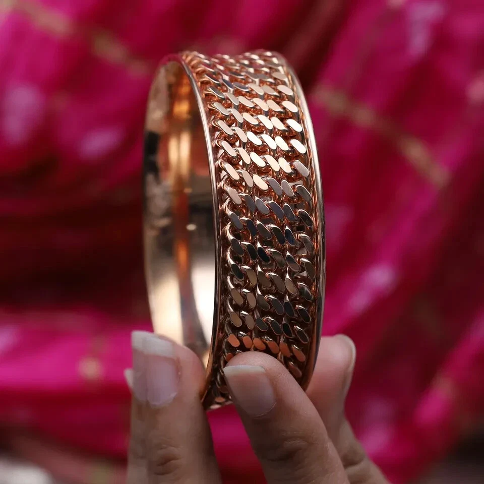 QVC Bronzo Italia Triple Row Curb Link Round Large Bangle Bracelet - Image 3 of 4