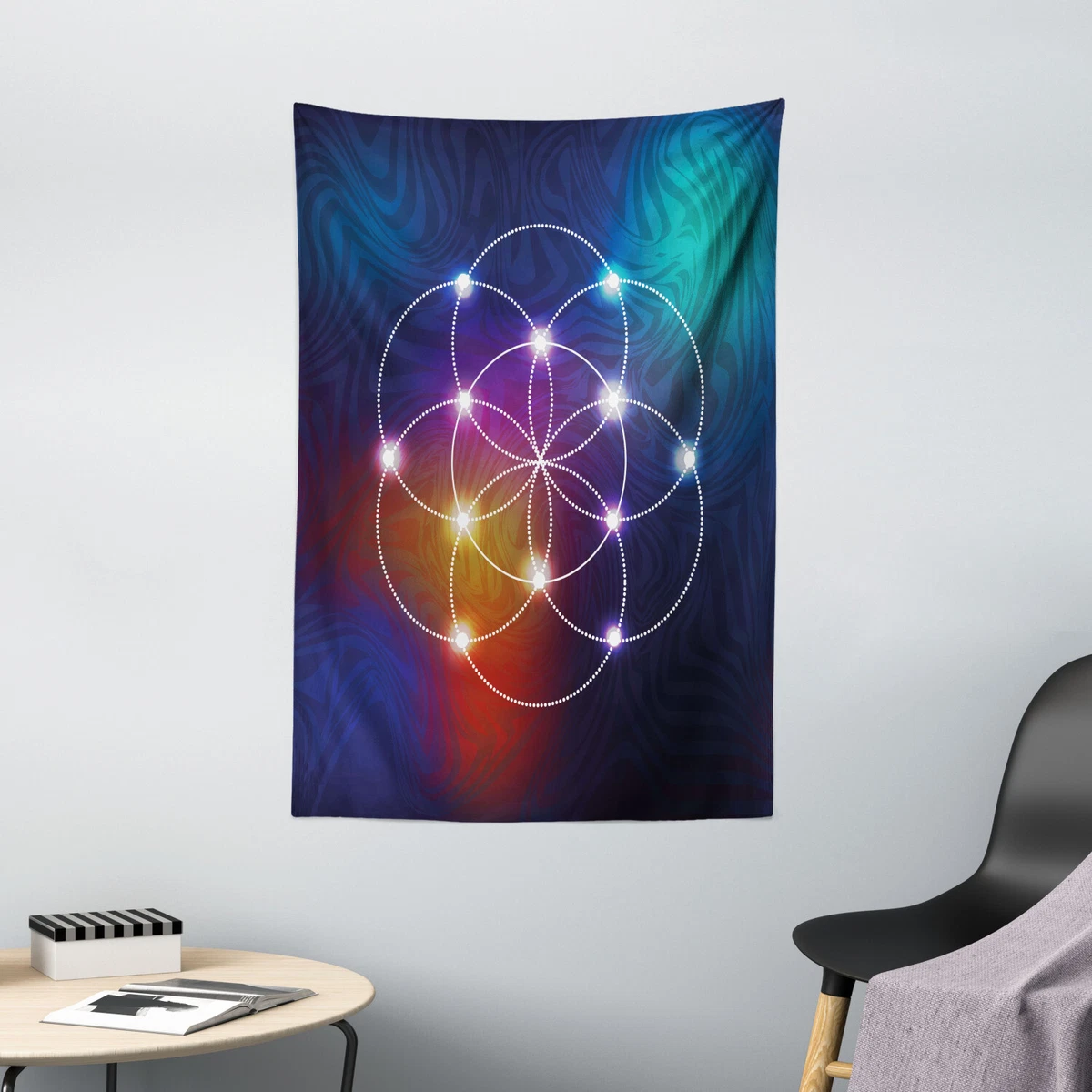 Digital Tapestry Circles Grid Esoteric Print Wall Hanging Decor
