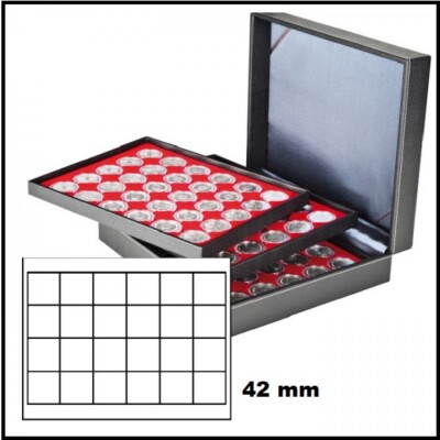 LINDNER 2365-2124E Nera XL Coin Case Hell Red 3 Tab 72 Square Compartments 42 mm