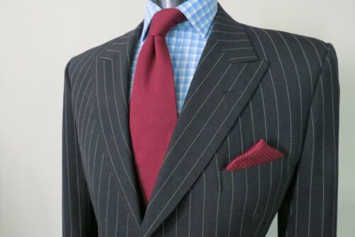 Henry Poole Savile Row London charcoal white dot stripe suit jacket 42 R - Afbeelding 1 van 9