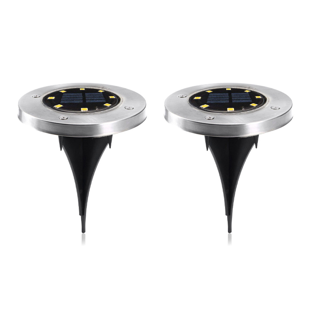 2 pz Foco luz de paso Carga Solar con 8 LED Luz Fría Impermeable para Exterior
