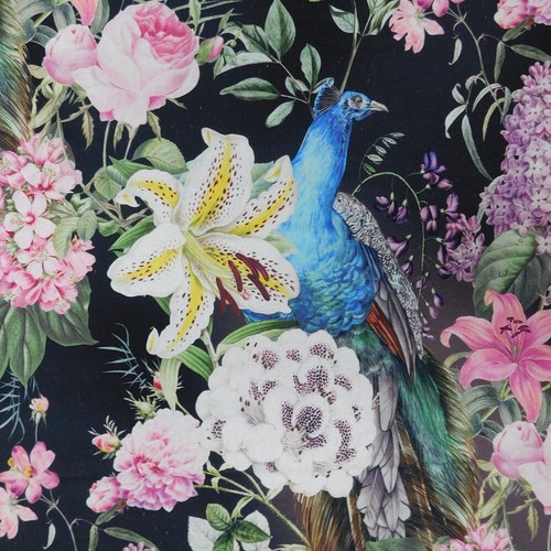 Patchwork Fabric Peacock Floral Black 1/2m Cut 50x137cm Linen Blend - Picture 6 of 8