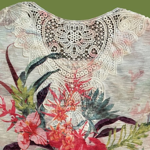 TIME AND TRU Womens Top LARGE Multi Color FLORAL Rhinstones BOHO - Picture 7 of 11
