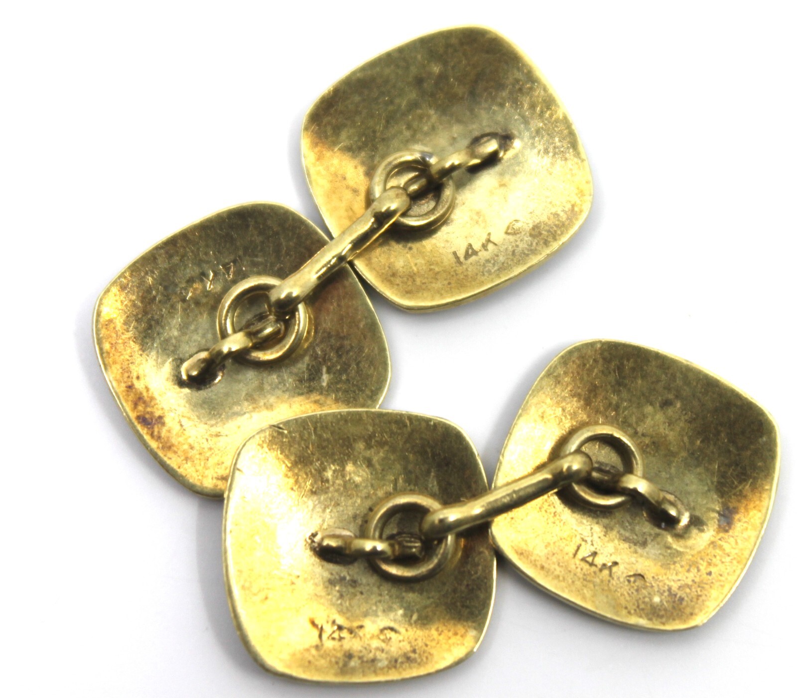 14k Solid Yellow Gold Hammered Button Square Cuff… - image 6