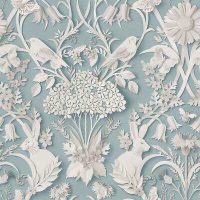 Fine Decor Dimensions Woodland Wallpaper 3D Animal Damask Dusky Blue FD43605
