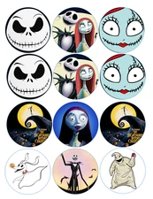 12 Nightmare Before Christmas edible paper, cupcake cookie toppers CHOOSE SIZE