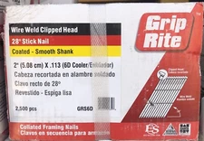 Grip Rite 28Deg. Clipped Head 2”x .113 Bright Coated 2500CT Wire Weld