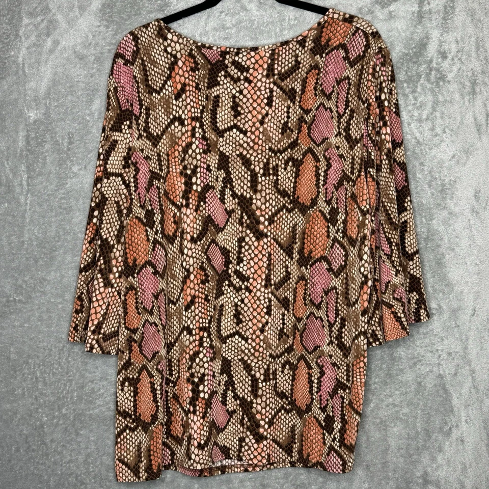 Camisa Top Cable & Gauge 1X Marrón Estampado Serpiente Manga 3/4 Cuello Redondo Elastizada Mujer Foto 4 de 4