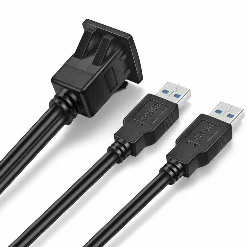 Cable de extensión USB DOBLE enchufe macho AUX montaje empotrado coche barco motocicleta  Foto 2 de 4