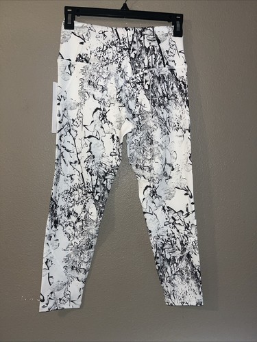 Marika Women's Small White Black Floral High-Waist Pocket Leggings - Picture 2 of 3