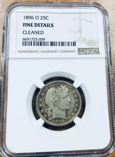 1896 O BARBER Silver Quarter 25c NGC F details better date
