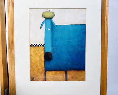 ダニエルパトリックケスラー （ブルードッグとリンゴ ） Turquoise Dog with Apple by Daniel Patrick Kessler -24X32