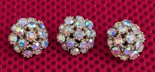 3 Vintage Aurora Borealis Glass Rhinestone Cluster Buttons 16 stones metal shank