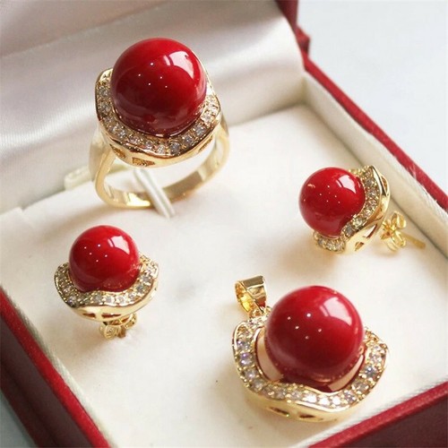 Fashion Crystal Shell Pearl Jewelry Set Earrings Ring Pendant Wedding Party Gift - Picture 16 of 23
